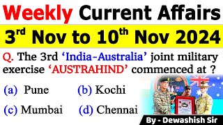 3rd November to 10th November 2024  November 2024 Weekly MCQ Current  Current Affairs 2024 weekly [upl. by Alejo516]