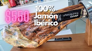 Carving a Delicious amp Whole 550 Spanish Jamón Ibérico de Bellota Iberian Ham [upl. by Nahtnhoj]