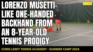 Lorenzo Musettilike OneHanded Backhand from an 8YearOld Tennis Prodigy [upl. by Yrrap]