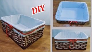 How to make Woven Storage Basket with fabric  Diy Woven Paper Storage Box [upl. by Enitsej]