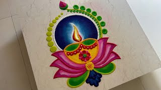 Beautiful diya with lotus rangoli design laxmi pujan rangoli diwali special rangoli [upl. by Manthei507]