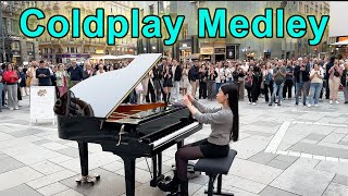 Incredible Coldplay Medley Played On A Public Piano [upl. by Novyad646]