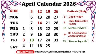 April Calendar 2026 aprilcalender2026 [upl. by Hortensia84]