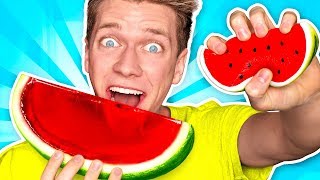 Making CANDY out of SQUISHY FOOD JELLO WATERMELON Learn How To DIY Squishies Food Challenge [upl. by Ggerk998]