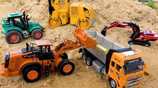 Compilation of excavator dump truck and tractor playing in the sand  Toy car story [upl. by Asoj291]