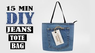 DIY NICE JEANS TOTE BAG SIMPLY TUTORIAL  Fast Making Purse Bag Design out Of Old Jeans [upl. by Orapma282]