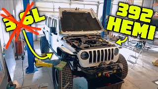 392 HEMI SWAP on a 36L Jeep Wrangler JLUR [upl. by Reinke965]