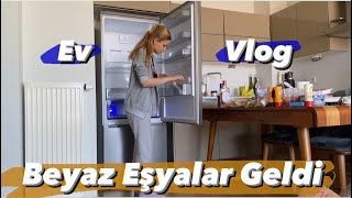 Yeni beyaz eşyalarımız geldi  Buzdolabı çamaşır kurutma makinesi ve televizyon kurulumu  ev vlog [upl. by Swarts866]