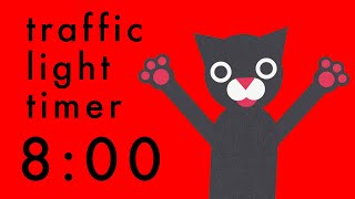 8 Minute Timer  Colour Change Traffic Light Cats Clock [upl. by Akeimahs]