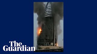 Skyscraper in Khartoum catches fires amid Sudan conflict [upl. by Allana]