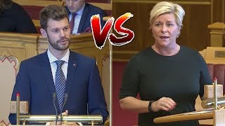 Siv Jensen FrP og Bjørnar Moxnes R i munnhuggeri om statsbudsjettet 2019 [upl. by Yemane]