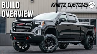 BUILD OVERVIEW Lifted 2019 GMC Sierra 1500 AT4  4 Inch Rough Country Lift  22x12 Fuel Siege Wheel [upl. by Francklyn]