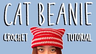 Cat Ear Beanie crochet tutorial  for beginners [upl. by Alded521]