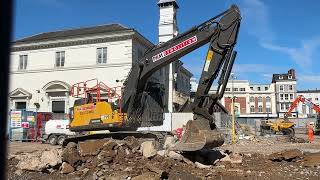 Demolition Digger crushing up old Leicester market concrete in 2024 [upl. by Ramedlaw888]