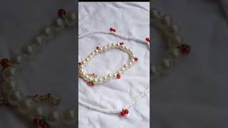 cherry bead necklace bracelet howtomakebeadedearrings jewellery earrings diybeadedjewelry [upl. by Yellhsa]