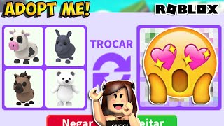 TROCANDO PETS ANTIGOS O que trocam por Vaca Hiena Rinoceronte e Urso Polar no Adopt Me ROBLOX [upl. by Adhamh]