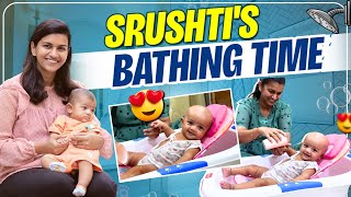 Srushtis Bath time  New born bathing tips  My experiences shared Sridevi Ashok  Sridevi amp Sitara [upl. by Gusta]