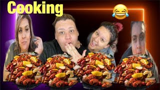 seafood boil with the family cooking and eating [upl. by Ecargyram]