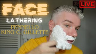 Face Lathering con pennello King C Gillette  Proraso Rossa ed Edwin Jagger DE89  Wet Shaving [upl. by Maxma]