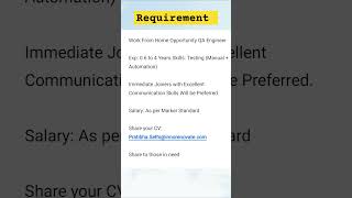 Hiring QA Engineer  experienced can apply  software testing softwareengineer softwaretester job [upl. by Itak]