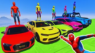 SUPER CARS AND SPIDERMANS ULTIMATE RAMP CHALLENGES🚗🎢  GTA V [upl. by Wengert]