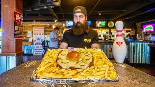 YOU WIN A HUGE TROPHY IF YOU FINISH THIS FOOD CHALLENGE IN A BOWLING ALLEY  BeardMeatsFood [upl. by Ainnos]