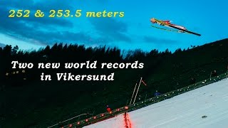 Two new WORLD RECORDS in Vikersund 2535m  The two Longest skijumps ever [upl. by Ellertal]