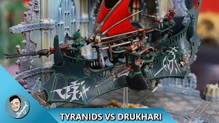 TYRANIDS VS DRUKHARI WARHAMMER BATTLE REPORT [upl. by Ahsai]