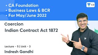 L5 Coercion  Unit 3 Indian Contract Act 1872  CA  Law amp BCR  Indresh Gandhi [upl. by Yeliw272]