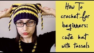 How To Crochet for Beginners  Hat with Tassels [upl. by Notgnirrab841]