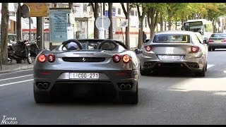 Ferrari FF amp F430 Spider  Startup revs and acceleration [upl. by Yellehs]