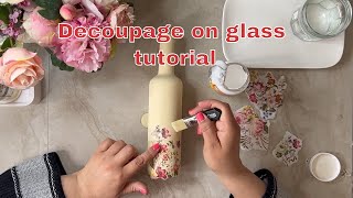 How to decoupage glass bottles  DIY decoupage tutorial [upl. by Hsiwhem]