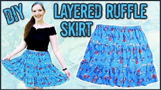 How to Make a Layered Ruffle Skirt without a Pattern  DIY Tiered Ruffle Skirt Tutorial [upl. by Haisoj783]