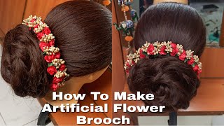 How To Make Artificial Flower Brooch  Wedding Hair Accessories  at home  Beauty With Manisha [upl. by Esertap746]