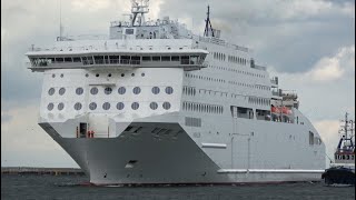 Exclusive  Stormy first call of the new LNGpowered Ferry Honfleur  Rusadir  at Port of GdyniaPl [upl. by Akenihs36]