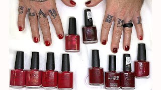 CND Vinylux  Comparing Red Shades live swatch on real nails [upl. by Atikram460]