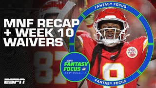 MNF Recap  Top Waiver Wire Adds for Week 10  Fantasy Focus 🏈 [upl. by Auqinimod539]