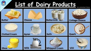 List of Dairy Products  Dairy Products Vocabulary  20 Dairy Products Name  Milk Products Name [upl. by Norrag]