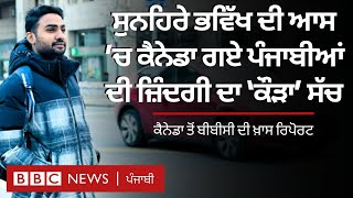 Canada ਸੁਪਨਿਆਂ ਦੀ ਉਡਾਣ ਭਰਨ ਗਏ ਪੰਜਾਬੀ Students ਦਾ ਹਾਲ ‘ਅਸੀਂ ਮਸ਼ੀਨਾਂ ਬਣੇ ਹੋਏ ਹਾਂ’ BBC Ground report [upl. by Bronnie]