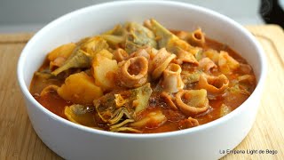 Alcachofas Guisadas con Calamares y Patatas Receta Fácil en Olla Rápida [upl. by Aiht]