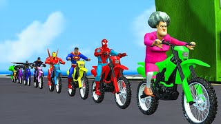 Game 5 Superhero vs spiderman vs hulk with Offroad motorbike racing challenge over obstacles funny [upl. by Dawkins]