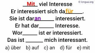 Verb mit Präposition sich interessieren für interessiert sein an Interesse haben an interessant [upl. by Cown]