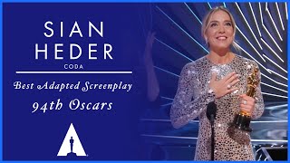 Sian Heder Wins Best Adapted Screenplay for CODA  94th Oscars [upl. by Raynata]