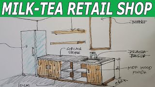 MILKTEA SHOP INTERIOR DESIGNSKETCH FLOOR PLAN [upl. by Ennayk875]