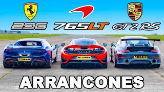 Ferrari 296 GTB vs McLaren 765LT vs Porsche GT2 RS ARRANCONES [upl. by Fawn929]