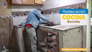 como restaurar cocina con porcelanato de 60x120 👍✅ CERAMICA en mesón de cocina [upl. by Uzzia]