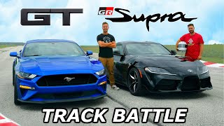 2020 Toyota Supra vs Mustang GT  TRACK REVIEW  DRAG RACE amp LAP TIMES [upl. by Catima157]