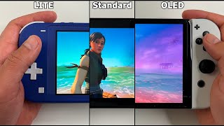 Fortnite Side by Side Comparison  Nintendo Switch LITE vs Standard vs OLED [upl. by Kronfeld]