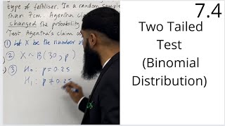 Edexcel AS Level Maths 74 TwoTailed Test Hypothesis Testing [upl. by Nahs]