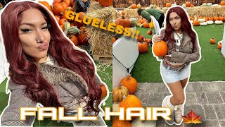 REDDISH BROWN GLUELESS HAIR FOR FALL🍁 WIG INSTALL FT ASHIMARY [upl. by Tenaej]